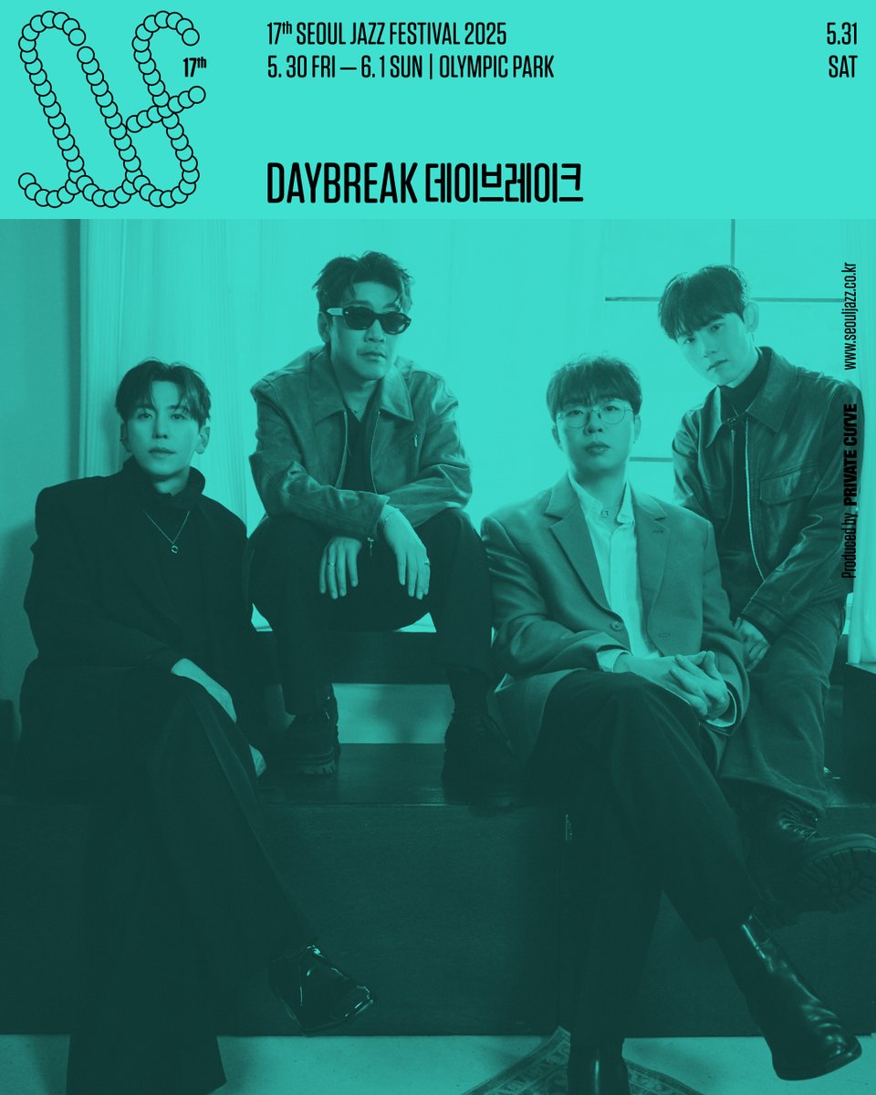 SeoulJazzFest's tweet photo. [The 17th Seoul Jazz Festival 2025]
2차 라인업 공개

🎤 𝗗𝗔𝗬𝟮 : 𝟱/𝟯𝟭 (𝗦𝗔𝗧)

#Crush #크러쉬
독보적인 감성으로 대중성과 음악성을 모두 겸비한 R&B 뮤지션

#AlexSampson #알렉스샘슨
마음을 녹이는 부드러운 음색의 캐나다 출신 팝스타

#Daybreak #데이브레이크
페스티벌 최강자, ‘꽃길’ 열풍을 일으킨 18년 차 국민밴드

#SofiaandtheAntoinettes #소피아앤드더앙투아네츠
몽환적인 목소리로 관객을 사로잡는 영국 아티스트

#jisokuryClub #지소쿠리클럽
자연을 닮은 편안한 음악의 신예 밴드

#CyLeo #씨와이레오
‘월드 하모니카 페스티벌’ 솔로 월드 챔피언 2회, 
홍콩을 대표하는 세계적인 하모니카 연주자

#MIHYANGMOON #문미향
달빛처럼 스며드는 잔잔한 목소리의 재즈 보컬리스트

𝘈𝘯𝘥 𝘔𝘰𝘳𝘦
𝙒𝙃𝙊’𝙎 𝙉𝙀𝙓𝙏 ❓

················································

[제17회 서울재즈페스티벌 2025]
▶ 일정 : 2025년 5월 30일(금) ~ 6월 1일(일)
▶ 장소 : 올림픽공원 일대
▶ 예매처 : 멜론티켓 (https://t.co/yVCJYhLNYa)

[The 17th Seoul Jazz Festival 2025]
▶ Date : Fri, May 30 - Sun, June 1, 2025
▶ Venue : Olympic Park
▶ Booking : Melon Ticket (https://t.co/bXjm3fyx3y)

················································

🎷 Jazz UP Your Soul
#서울재즈페스티벌 #서울재즈페스티벌2025
#서재페 #서재페2025 #기분이째즈
#SeoulJazzFestival #SeoulJazzFestival2025
#SJF #SJF2025 #JazzUpYourSoul #FeelLikeJazz