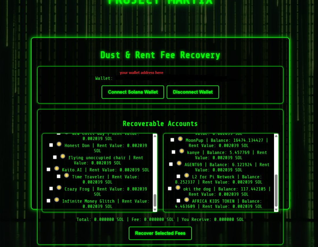 ProjectMartix's tweet photo. Reclaim lost SOL from dust &amp; rent fees instantly! Don't let your funds go to waste—recover them now with our powerful rent recovery tool.... Re-claim what's yours try now!

🔗 Try it now: https://t.co/RhNrDqC8PC

#Solana #CryptoTools #RentRecovery #SOL https://t.co/VZacb2uYuF