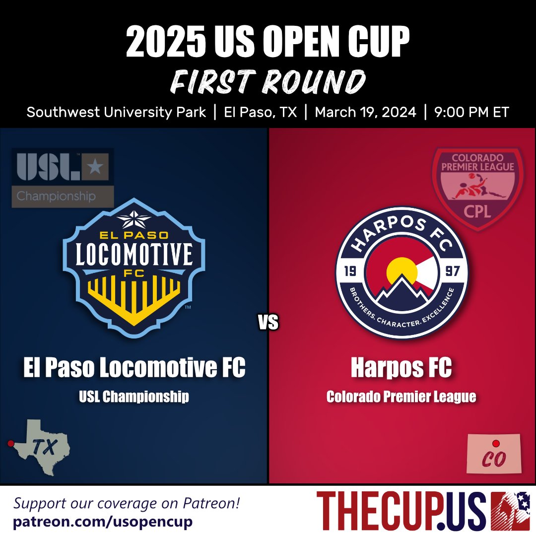 #USOC2025 R1: <a href="/eplocomotivefc/">El Paso Locomotive FC</a> (USLC) hosts <a href="/HarposFC/">Harpos FC</a> (CPL) at the top of the hour from Southwest University Park. || BROADCAST (YT) >> youtube.com/watch?v=40DWhp…