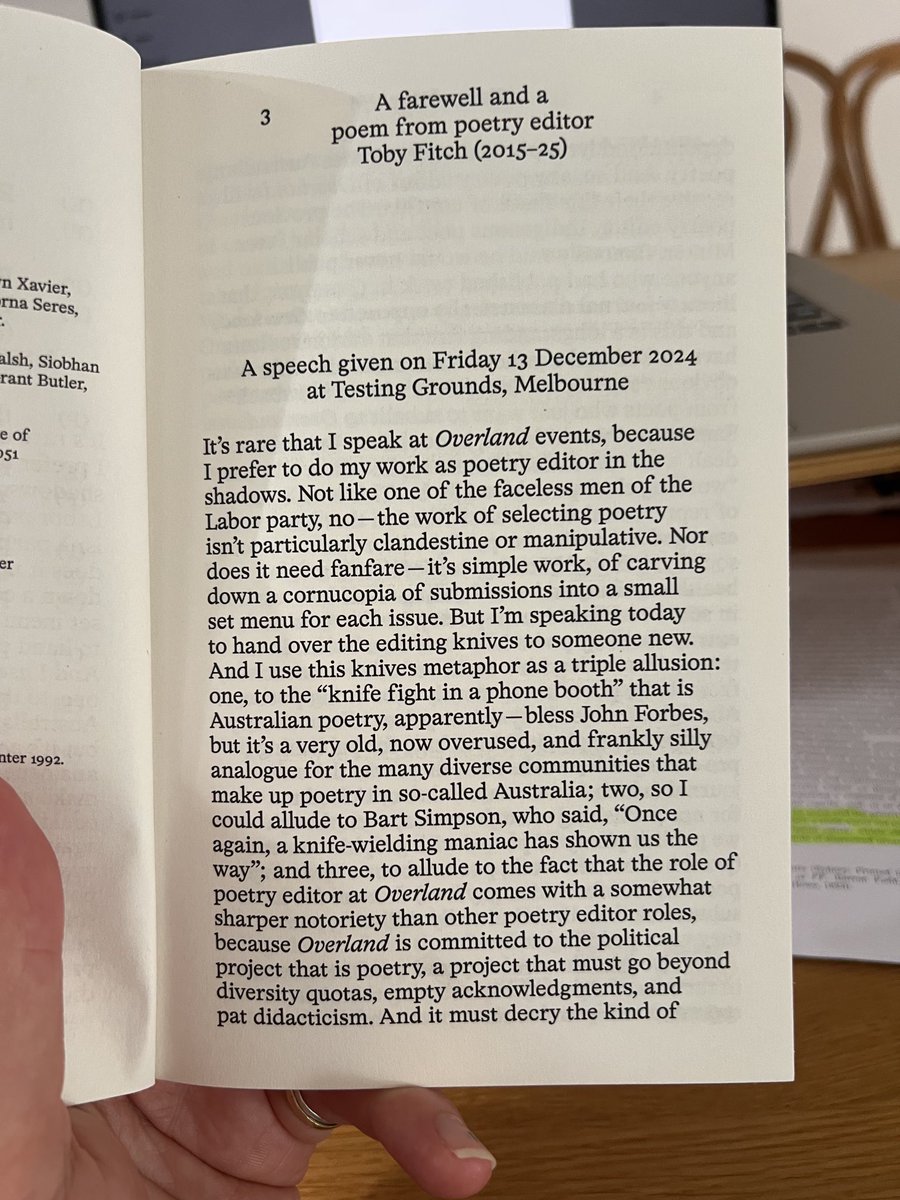 Toby Fitch (@toby_fitch) on Twitter photo In <a href="/OverlandJournal/">Overland Journal</a> 256 is my farewell speech as poetry editor, plus a poem ‘What Size is My Baby Poem’: In <a href="/OverlandJournal/">Overland Journal</a> 256 is my farewell speech as poetry editor, plus a poem ‘What Size is My Baby Poem’: