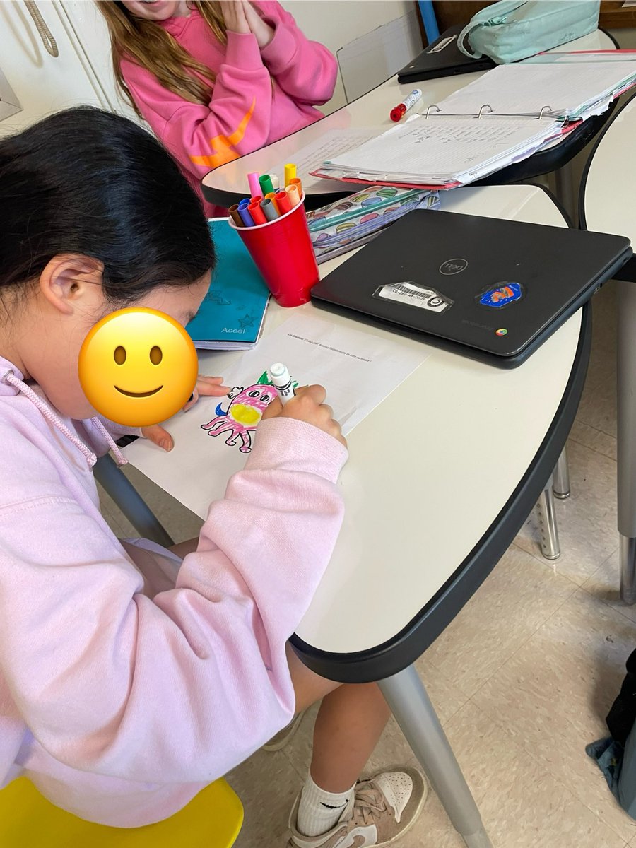 French 6 students applied body vocabulary in context by designing, describing, then drawing a peer’s creation. This activity promotes creativity, vocab memory, and collaboration. Lots of laughs all around! <a href="/DrGeorge_MU/">William O. George III</a> #MUEdD #MUSOE