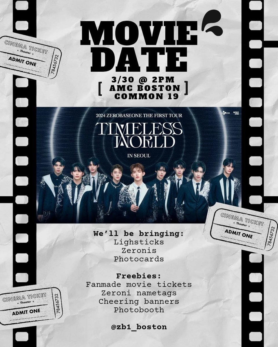 collagebycatx's tweet image. Because movie dates are always better with friends, mark your calendars for March 30 at 2:00pm — we're making it a social outing! We'll hand out freebies, have a fun photobooth setup, and more.
#zb1boston #zb1timelessworld
