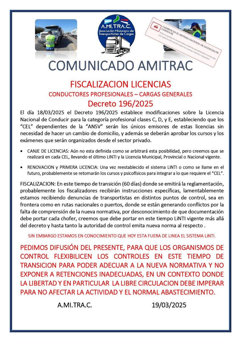 AMITRAC_OK's tweet photo. #LiNTI @InfoCNRT @ANSV_Ar @gendarmeria @fedesturze https://t.co/G4chDQA4MK