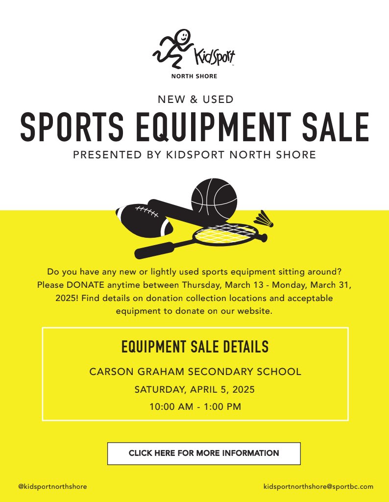 Need affordable sports gear? Support a great cause!

The KidSport North Shore New &amp; Used Sports Equipment Sale fundraiser is happening April 5, 2025, at Carson Graham Secondary!

Neptune Terminals is proud to support @kidsportns—because every child deserves the chance to play.