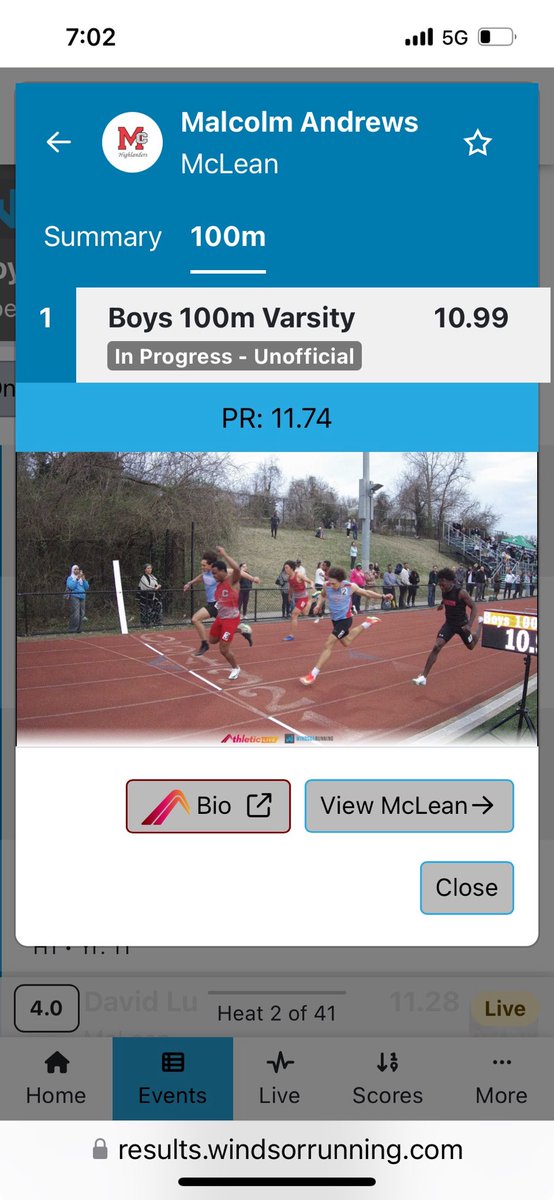 Malcolm Andrews sets school record and State qualifier in 100 meters @ first race of the season!!