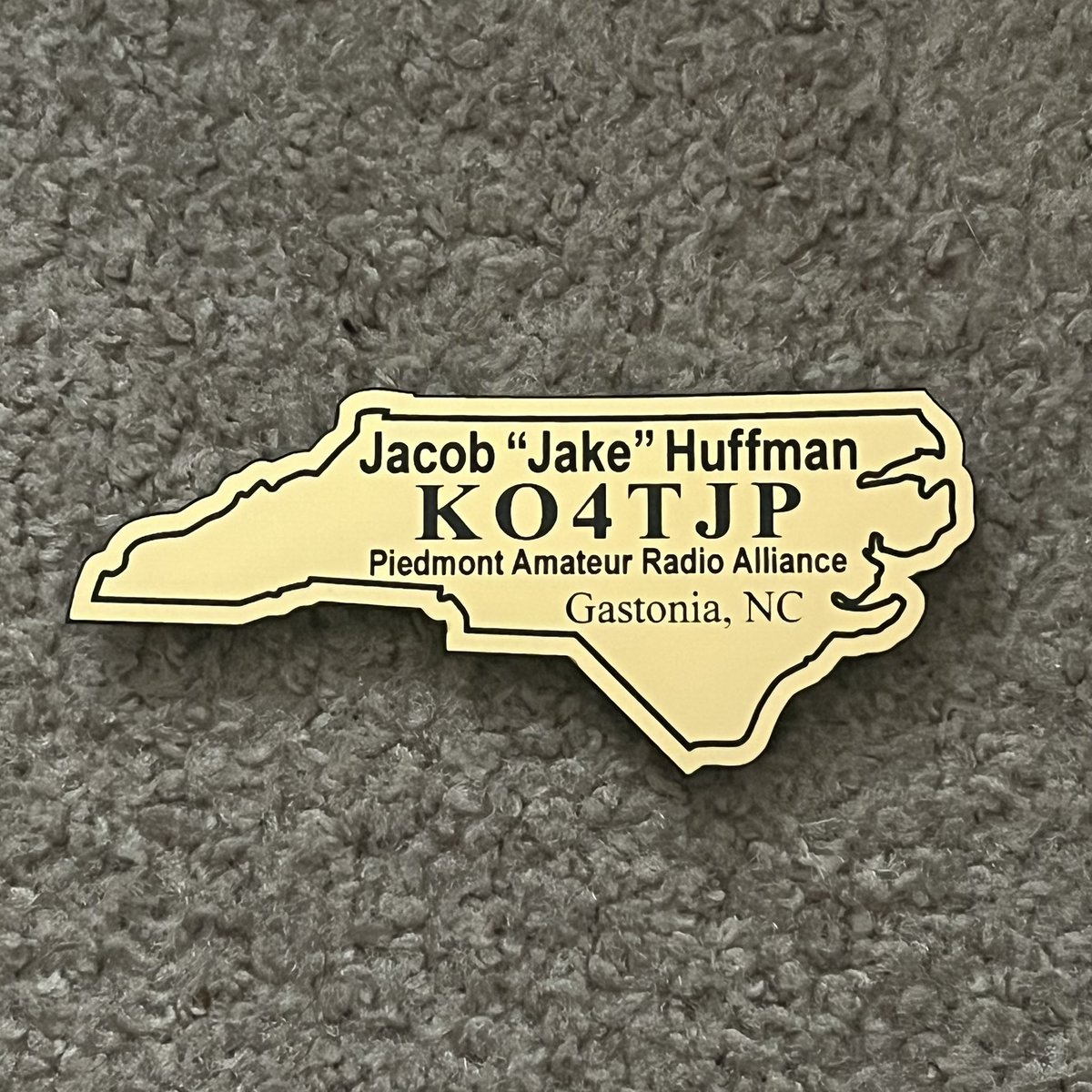 I am so glad to have received in the mail my Piedmont Amateur Radio Alliance name tag. This is just one of the perks of being a member of the Piedmont Amateur Radio Alliance. Other perks include a personalized certificate, a membership card, and access to our group.

#KO4TJP