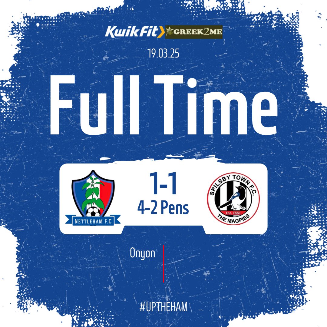 Aaaaaaaand, breathe! After a very tough game against a strong <a href="/SpilsbyTownAFC/">Spilsby Town FC</a> the 1st team are through to the semi finals courtesy of a late Kyle Onyon equaliser, a birthday final penalty by Andrew Bullivant and some incredible penalty saves by Ethan Cowan 🙌 #uptheham 🔵⚪️