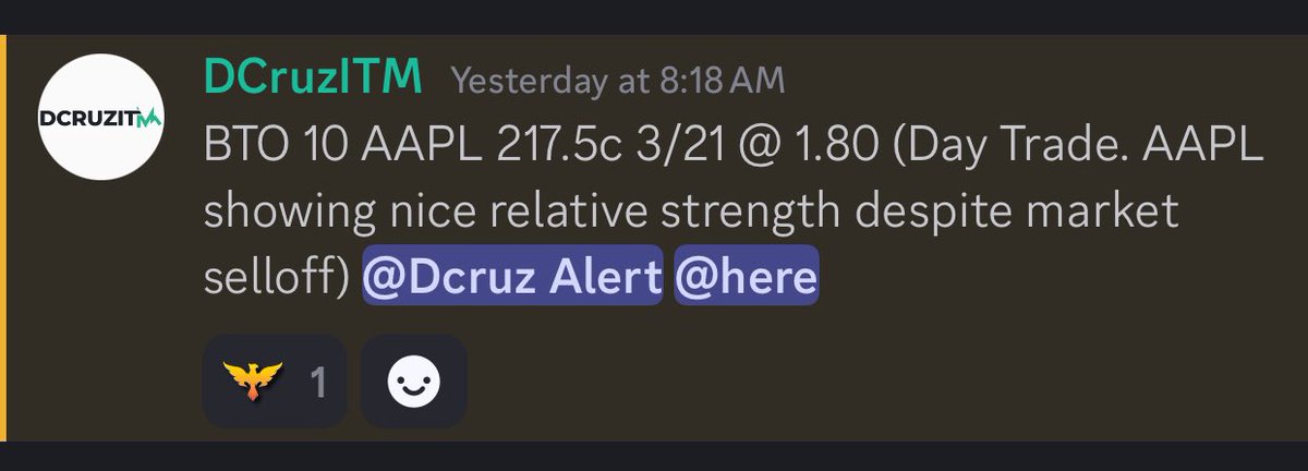 dcruzitm's tweet photo. Started the day out right. Closed $AAPL swings ITM near HOD for +70%. 

An Apple a day they say… 🍏
$SPY $QQQ https://t.co/Dvr29mtfMV