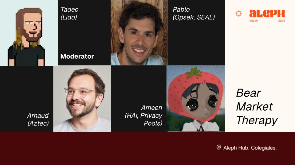 Crecimiento ๐ (@crecimientoar) on Twitter photo 3:30 - 4:00 PM | Panel: Bear Market Therapy
Did crypto actually win the elections?
Are stablecoins the only real use case?
Is decentralization important to anyone?
With <a href="/_ArnaudS_/">Arnaud Schenk</a>, <a href="/PabloSabbatella/">pablito.eth ๐ฆ๐ โข</a>, <a href="/ameensol/">Ameen Soleimani</a>, and moderator <a href="/tadeongmi/">Tadeo ๐ฆ๐</a>.
Spice level: ๐ถ๏ธ๐ถ๏ธ๐ถ๏ธ 3:30 - 4:00 PM | Panel: Bear Market Therapy
Did crypto actually win the elections?
Are stablecoins the only real use case?
Is decentralization important to anyone?
With <a href="/_ArnaudS_/">Arnaud Schenk</a>, <a href="/PabloSabbatella/">pablito.eth ๐ฆ๐ โข</a>, <a href="/ameensol/">Ameen Soleimani</a>, and moderator <a href="/tadeongmi/">Tadeo ๐ฆ๐</a>.
Spice level: ๐ถ๏ธ๐ถ๏ธ๐ถ๏ธ