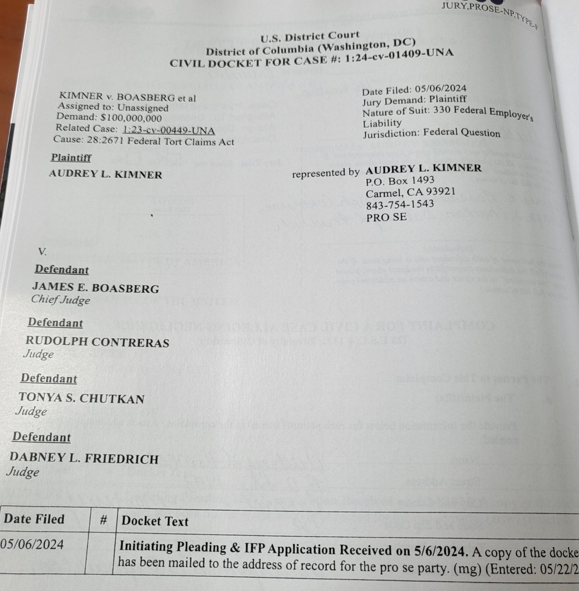 Amazing collusion between Roberts and Boasberg in my case.