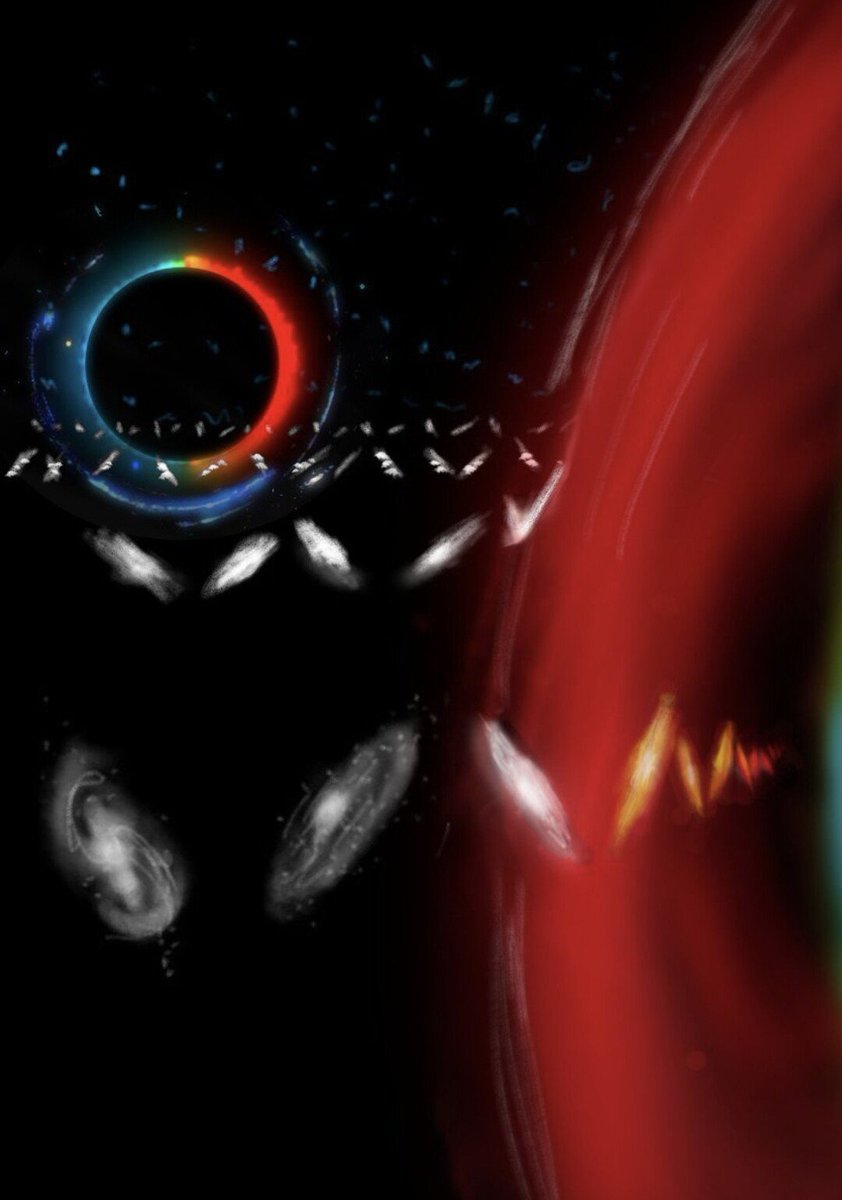 AlexJayBrady's tweet photo. The universe is doomed, the Enemy is too strong. The Lords of visible matter decided the only option was flight. They ride galaxies red shifting into the beyond, where the Enemy cannot follow. The migration takes a mere billion years then the door to elsewhere shuts forever. https://t.co/plx4UJZnvl