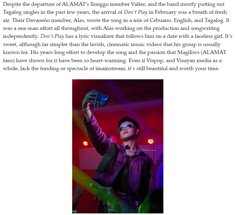 Another good news to wake up to! 📰🎉

@VIIVOREE yet again features #DontPlay by #ALAS in an article on Visayan Pop Music—another way to celebrate #ALAMAT_ALAS, a true Bisaya artist, during his birth month! 💙🦅Daghang salamat, YEN! 

READ MORE: 
🔗positivelyfilipino.com/magazine/visay…