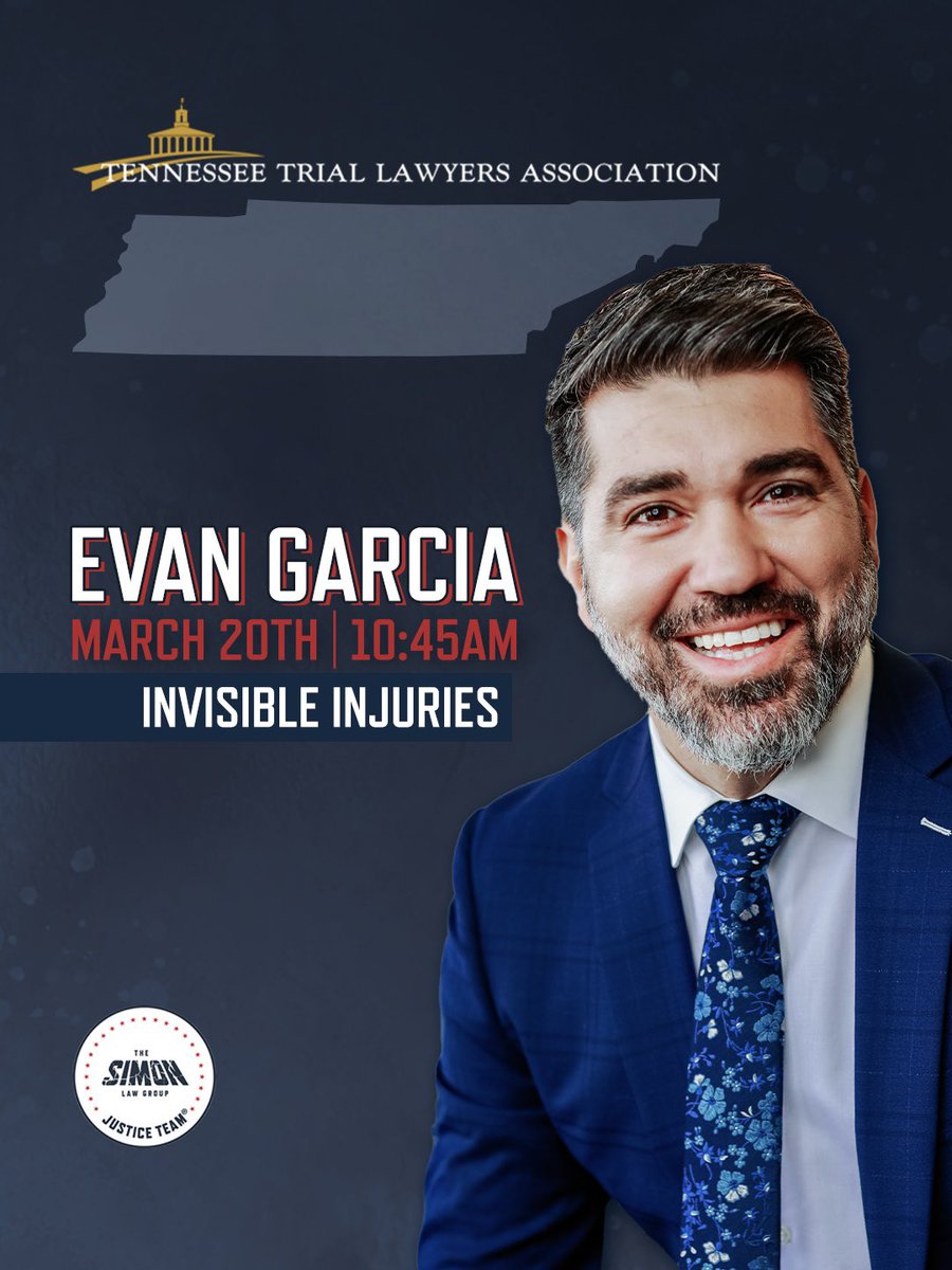 Catch Evan Garcia at the 2025 TTLA Auto Tort Seminar as he breaks down Invisible Injuries—the ones insurance companies try to ignore. Don’t miss it!

📍 Tennessee Trial Lawyers Auto Tort Seminar
📅 Thursday, 3/20
⏰ 10:45 AM - 11:45