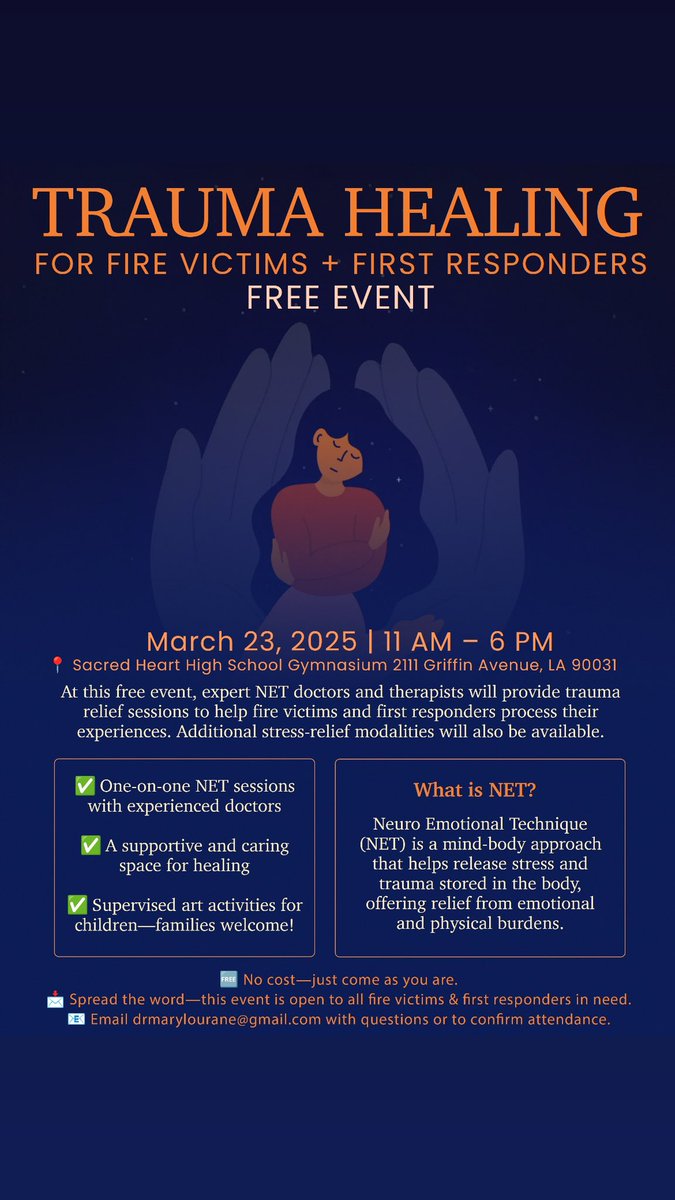 JasonWGeorge's tweet image. #MentalHealth has been an issue for so many folks in #LA w/ #fires work slowdown & general chaos of our country
My friend is a #Therapist donating her time & skills w/ others in the field towards healing your #trauma
#takeadvantage of this #Opportunity to
#takecareofyourself