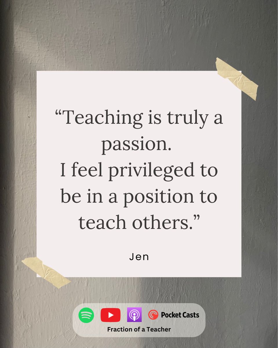 fractionoat's tweet image. &quot;Teaching is more than a job—it’s a privilege. 💛 Jen shares what fuels her passion for the classroom. What inspires you as an educator? ✨

🎧 Listen to Fraction of a Teacher on Spotify, YouTube &amp;amp; Pocket Casts!

#FractionOfATeacher #TeachingPassion #EducationMatters&quot;
