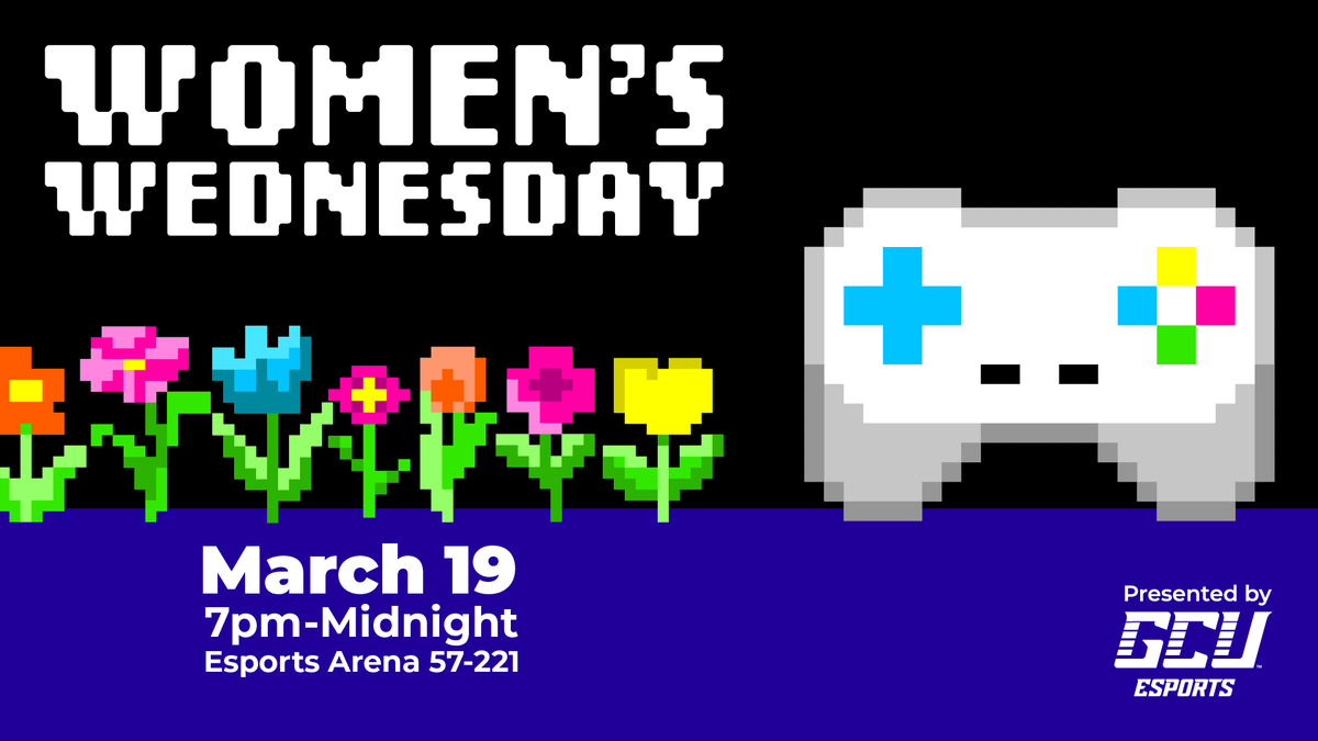 Esports_GCU's tweet photo. The last Women's Wednesday of the year is here! Don’t miss out—join us tonight at 7 PM in the Esports Arena for one last night of gaming, fun, and community!

#esports #gcuesports #WomensWednesday #gaming https://t.co/TnxVYghjWH