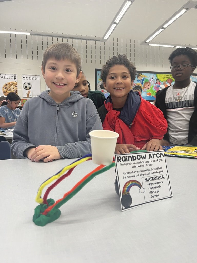 TPatriotpride's tweet image. 🌈👷♂️ Future engineers at work! 🚀
Who needs luck when you have science? 🍀💡 3rd grade students built and tested rainbow bridges in this fun St. Patrick’s Day STEM challenge! Some were sturdy, some were wobbly, but all were creative! 🤩 #STEMChallenge #LibraryLearning