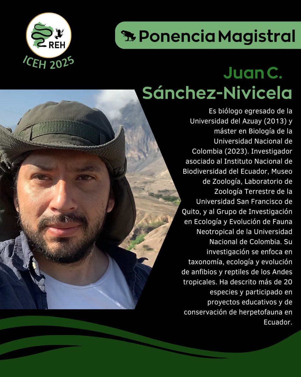⌛️🔥¡FALTA POCO PARA EL ICEH 2025! 🔥⏳

🐸🐍 ¡Estamos a punto de hacer historia en el PRIMER CONGRESO ECUATORIANO DE HERPETOLOGÍA! 🐊🐢🦎

🐸Seguimos presentando a nuestros Ponentes Magistrales 🌟