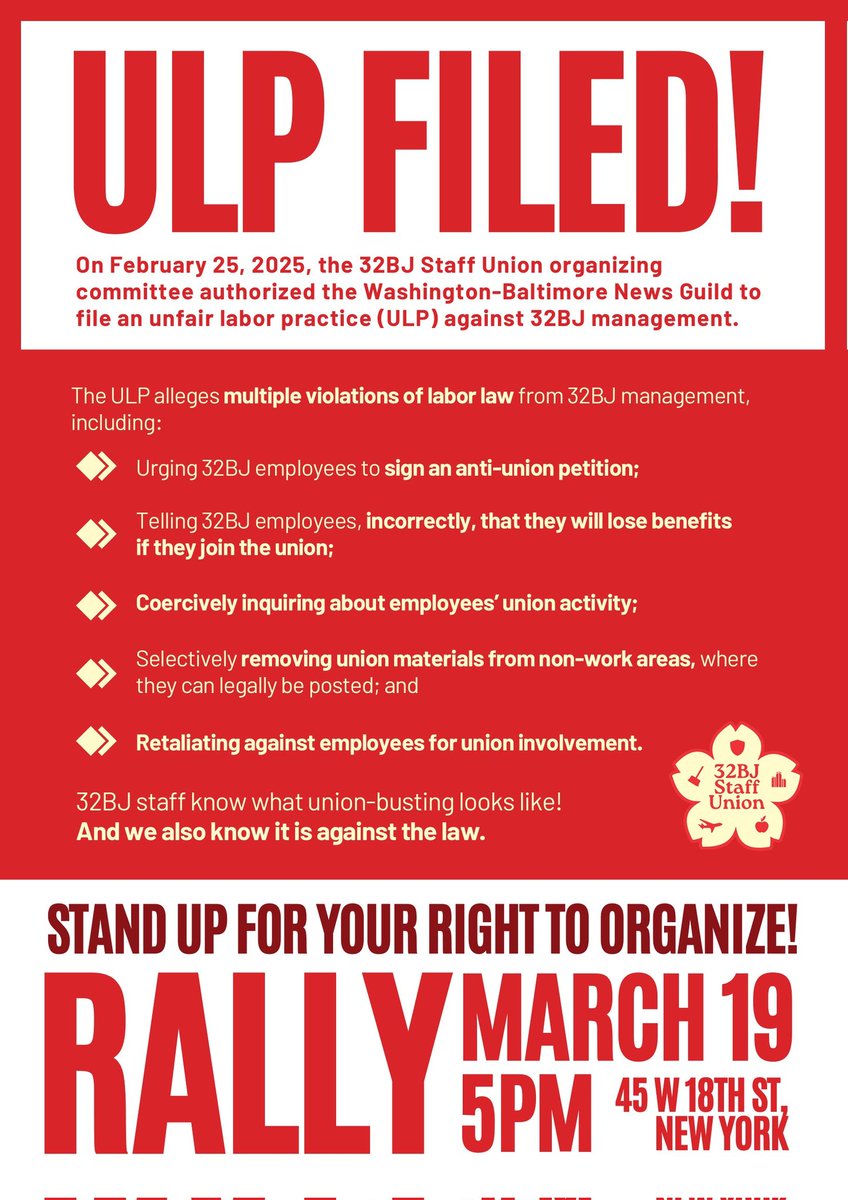 We stand in solidarity with <a href="/32BJStaffUnion/">32BJ Staff Union</a> . 
UNION BUSTING IS DISGUSTING!