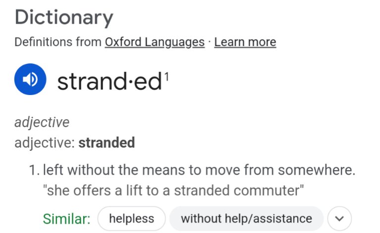 The first sentence is massive gaslighting.

Not only do *all* of the news headlines say "stranded" (sometimes in scare quotes, sometimes not), but the word literally fits the situation.