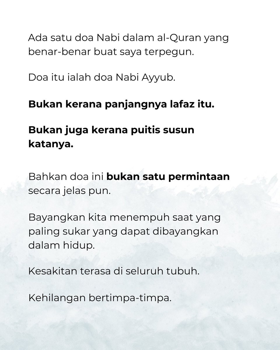 19 Ramadan

Doa Nabi Ayyub ini ialah doa yang ubah kefahaman saya terhadap doa selama ini.

Bahawa doa bukan hanya tentang meminta. 

Namun juga untuk zahirkan kelemahan diri dan pengharapan kepada Allah.