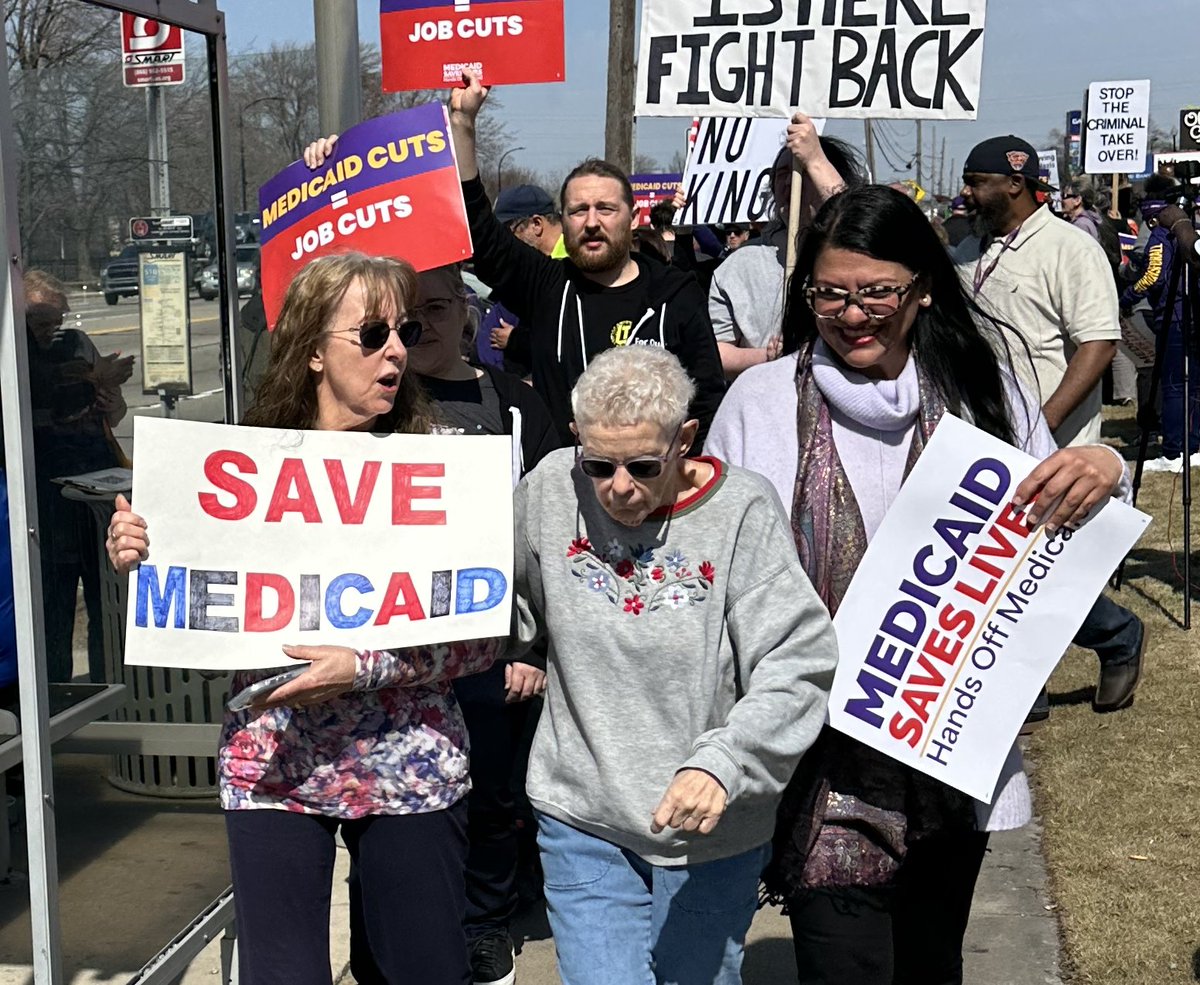 Proud to march alongside <a href="/RashidaTlaib/">Rashida Tlaib</a> at our #HandsOffMedicaid rally. 

Healthcare is a human right and we must protect working people who depend on #Medicaid for care &amp; other services. <a href="/JohnJamesMI/">John James</a>, we need you to take a stand and do right by your constituents! Say NO to cuts!