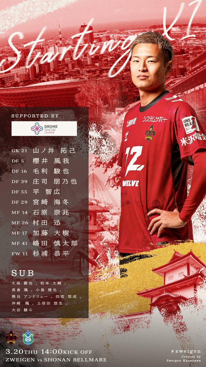 zweigen_staff's tweet photo. 2025JリーグYBCルヴァンカップ1回戦 vs.湘南ベルマーレ（14:00キックオフ）スターティングイレブン！！

https://t.co/MaPrBUzj5O

Supported by @droneshowjp 
#zweigen #力戦奮闘 https://t.co/yuCxXj0eGW