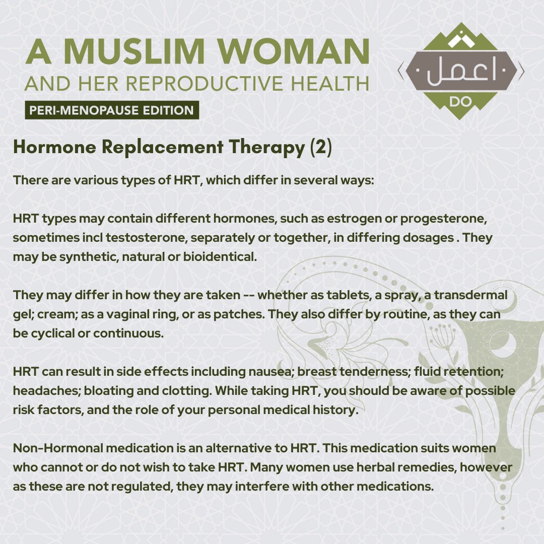 dolearningZA's tweet image. 16. HRT (2/3)

#DoLearning #RamadanSeries #MuslimWoman #perimenopause #Islam