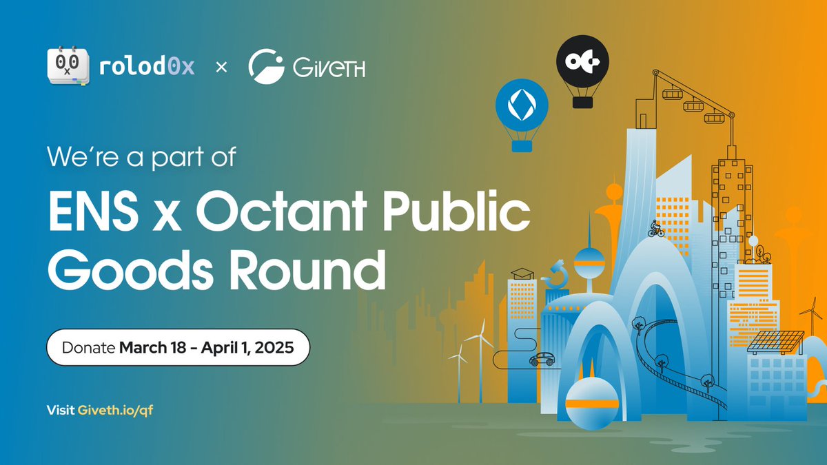Honoured to have been accepted into the ENS x Octant Public Goods Round on @giveth! Excited for the chance to receive matching funds to grow our impact. Support us here: giveth.io/project/rolod0x
<a href="/OctantApp/">Octant</a>
<a href="/ensdomains/">ens.eth</a>