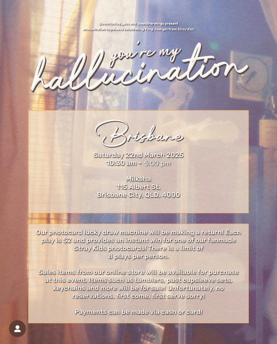 BrisKpopFans's tweet photo. Event Reminder: THIS WEEKEND! (SAT 22ND- SUN 23RD)

🧋SKZ - ANNI / Hyunjin / IN Cupsleeve Event 
🕚 10:30 AM - 5:00PM
📍 Milksha, Albert street, Brisbane CBD

🧋P1harmony Soul Cupsleeve Event
🕚 1PM - 3PM
📍 Meet Tea and Coffee, 300 George St Brisbane https://t.co/Dec37YQeLf