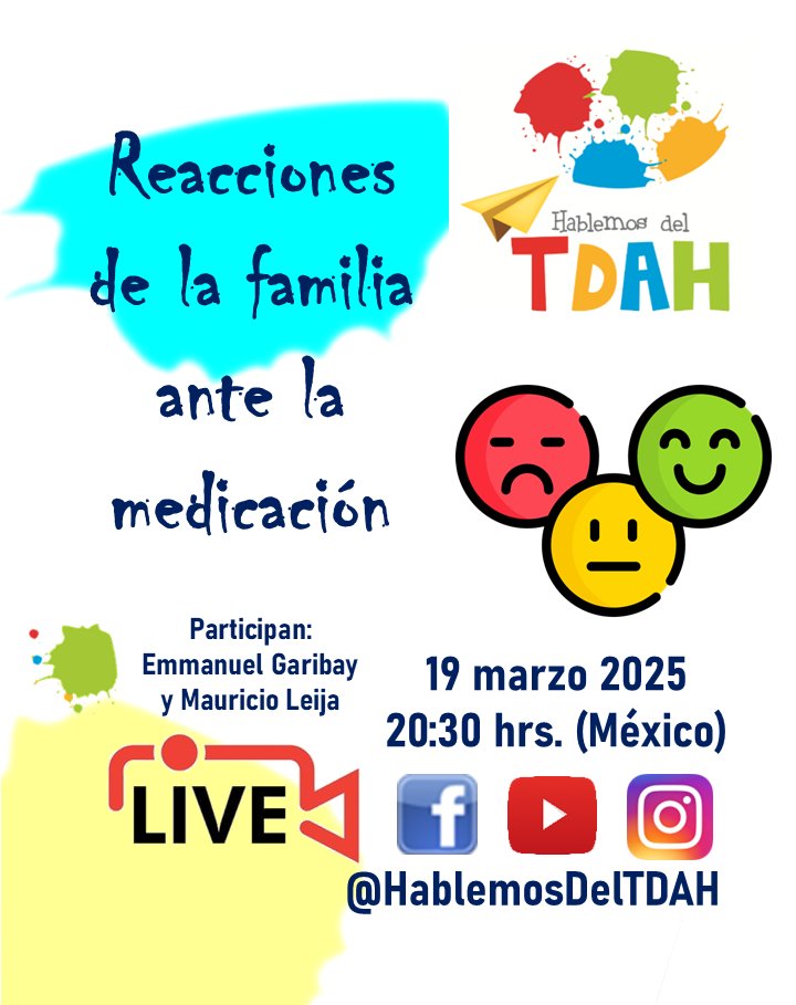 NeurodesarrolloyConducta (@nconducta) on Twitter photo Reacciones de la familia ante la medicación. Este será el tema que discutiremos hoy en la transmisión en vivo de
<a href="/HablemosDelTDAH/">Hablemos del TDAH</a>. Los esperamos a las 8:30 p.m. tiempo del Centro de México.
#HablemosDelTDAH #TDAH #HablemosDeSaludMental Reacciones de la familia ante la medicación. Este será el tema que discutiremos hoy en la transmisión en vivo de
<a href="/HablemosDelTDAH/">Hablemos del TDAH</a>. Los esperamos a las 8:30 p.m. tiempo del Centro de México.
#HablemosDelTDAH #TDAH #HablemosDeSaludMental