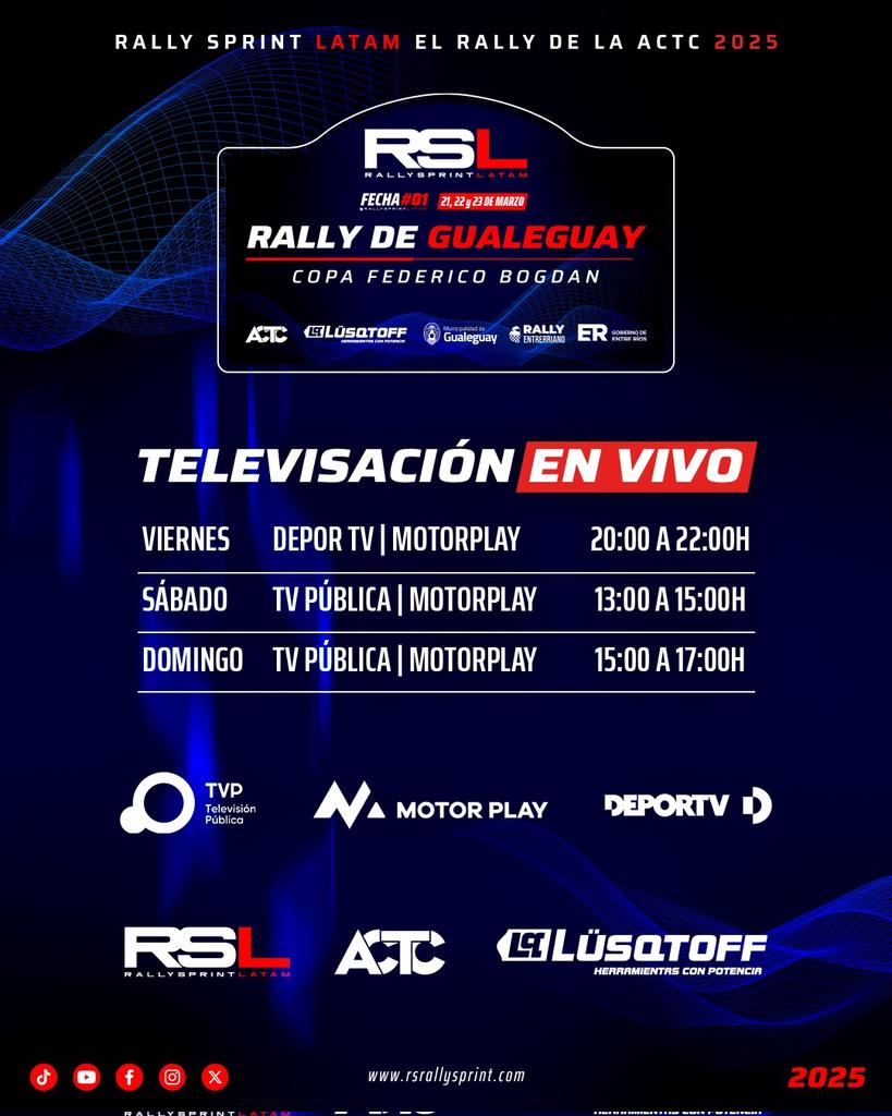 El fin de semana las miradas de todo el país y de todo el mundo fierrero se posan sobre @gualeguayteespera 😃

6 hs en vivo durante el fin de semana. Acción en pantalla y toda la producción de <a href="/actcargentina/">Turismo Carretera ACTC</a> para mostrar lo mejor del RallySprint Latam y de la ciudad de Gualeguay.