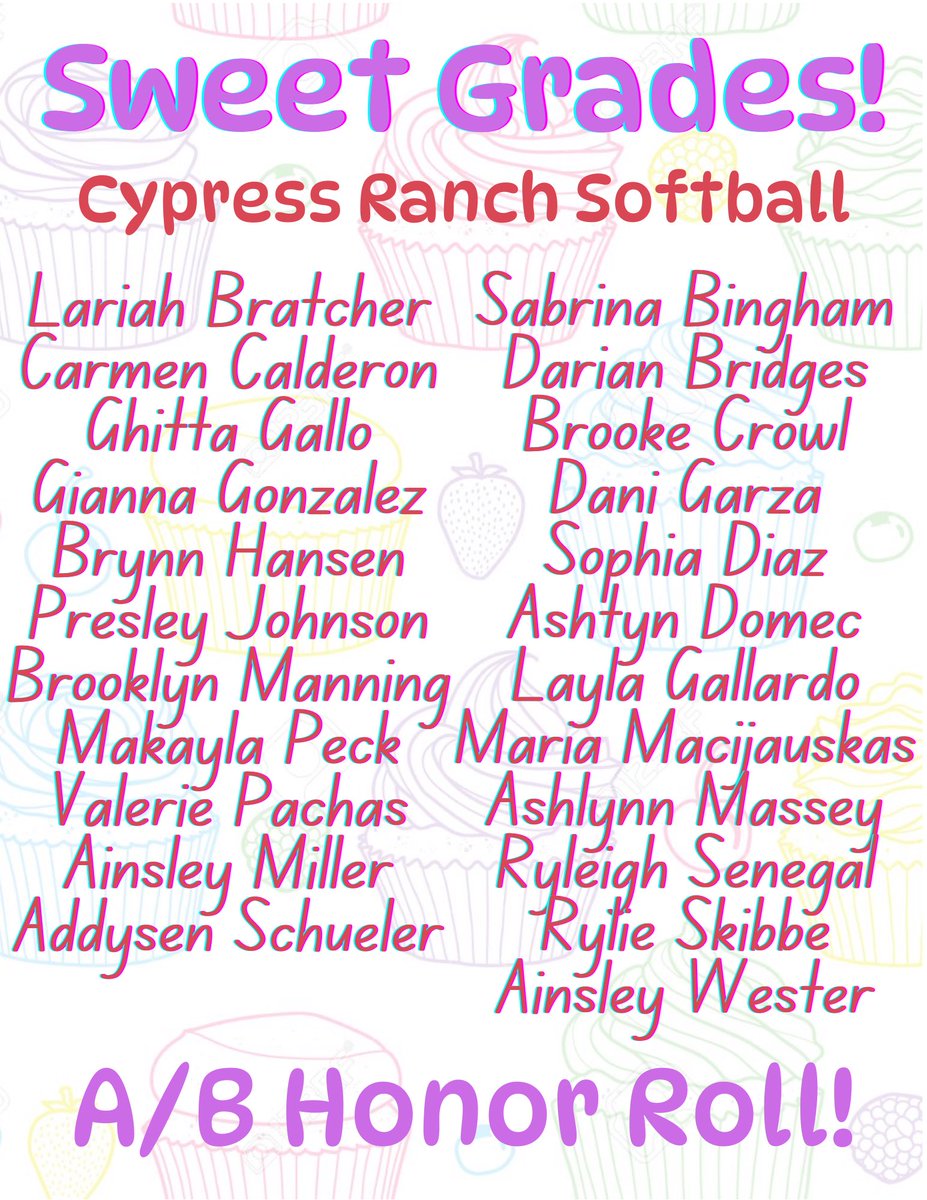 CyRanchSoftball's tweet photo. Our softball players work hard in the classroom! Congrats to all who earned A/B Honor Roll. https://t.co/MrbO8uqav6
