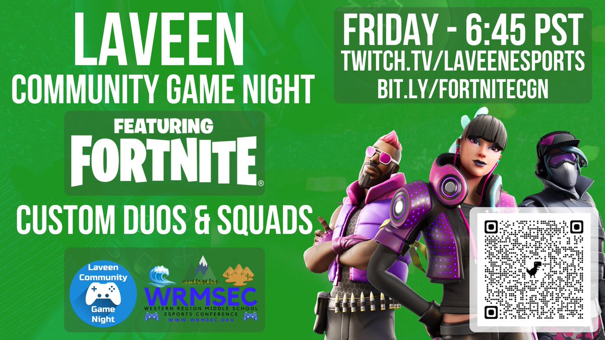 New Time - Friday 6:45 PM PST - Laveen Community Game Night featuring #fortnite custom lobbies! Don't miss the bus! We will be playing Duos and Squads in the NA-West server. Anyone is welcome to play. #esports #esportsedu