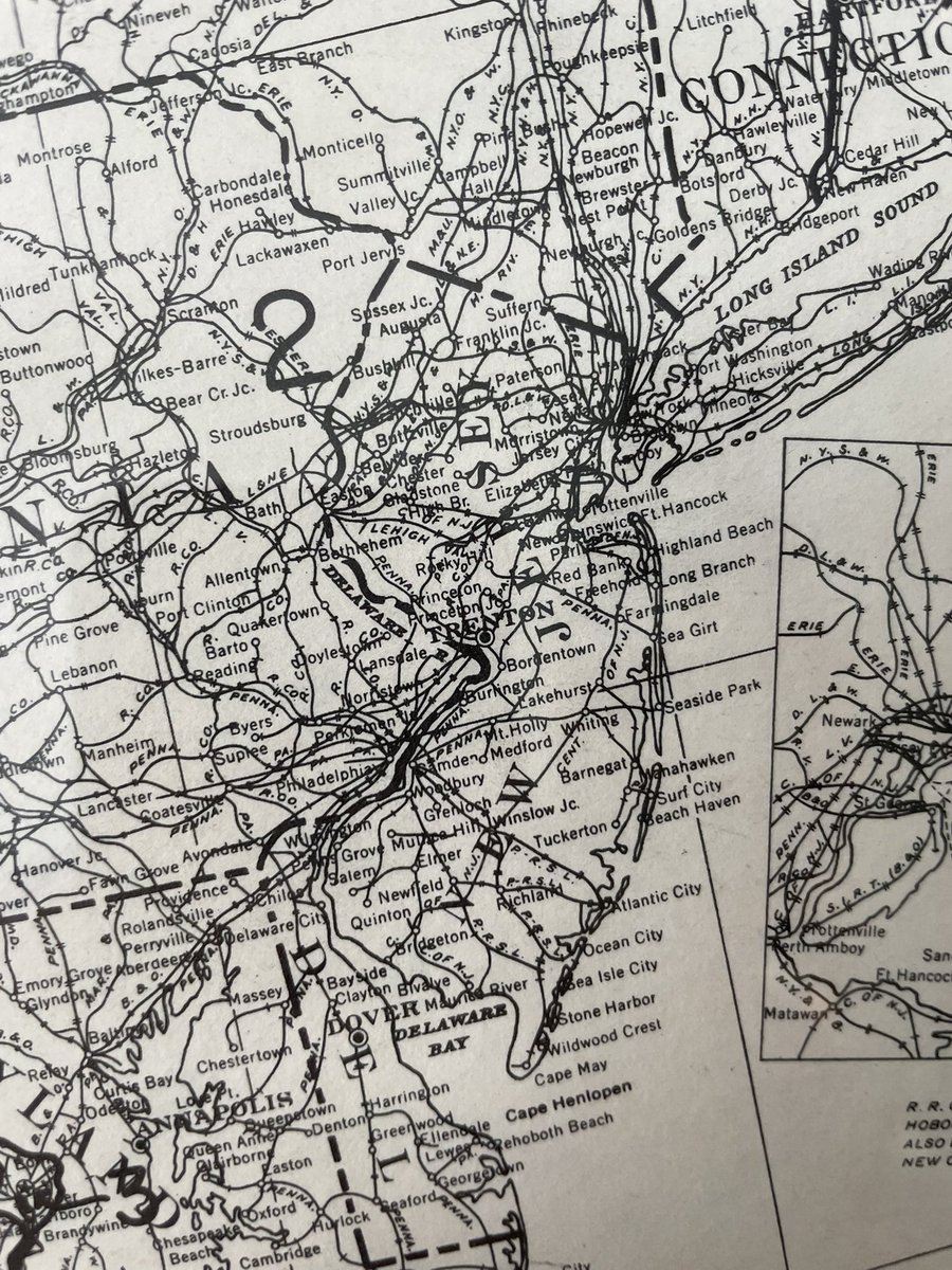 DrScottRandolph's tweet photo. New Jersey detail from a 1935 US Army Corp of Engineers’ map of railroad and coal market regions. https://t.co/2c32Pn54AV
