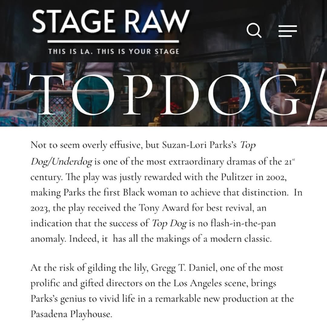 ICYMI: @stageraw’s positive review of TOPDOG/UNDERDOG directed by @officialgreggdaniel 🙌🏾 

Check it out here 🔗: stageraw.com/topdog-underdo…

#greggdaniel #DirectorLife #stageraw #PasadenaPlayHouse #GreggTDaniel #mayhementertainmentpr