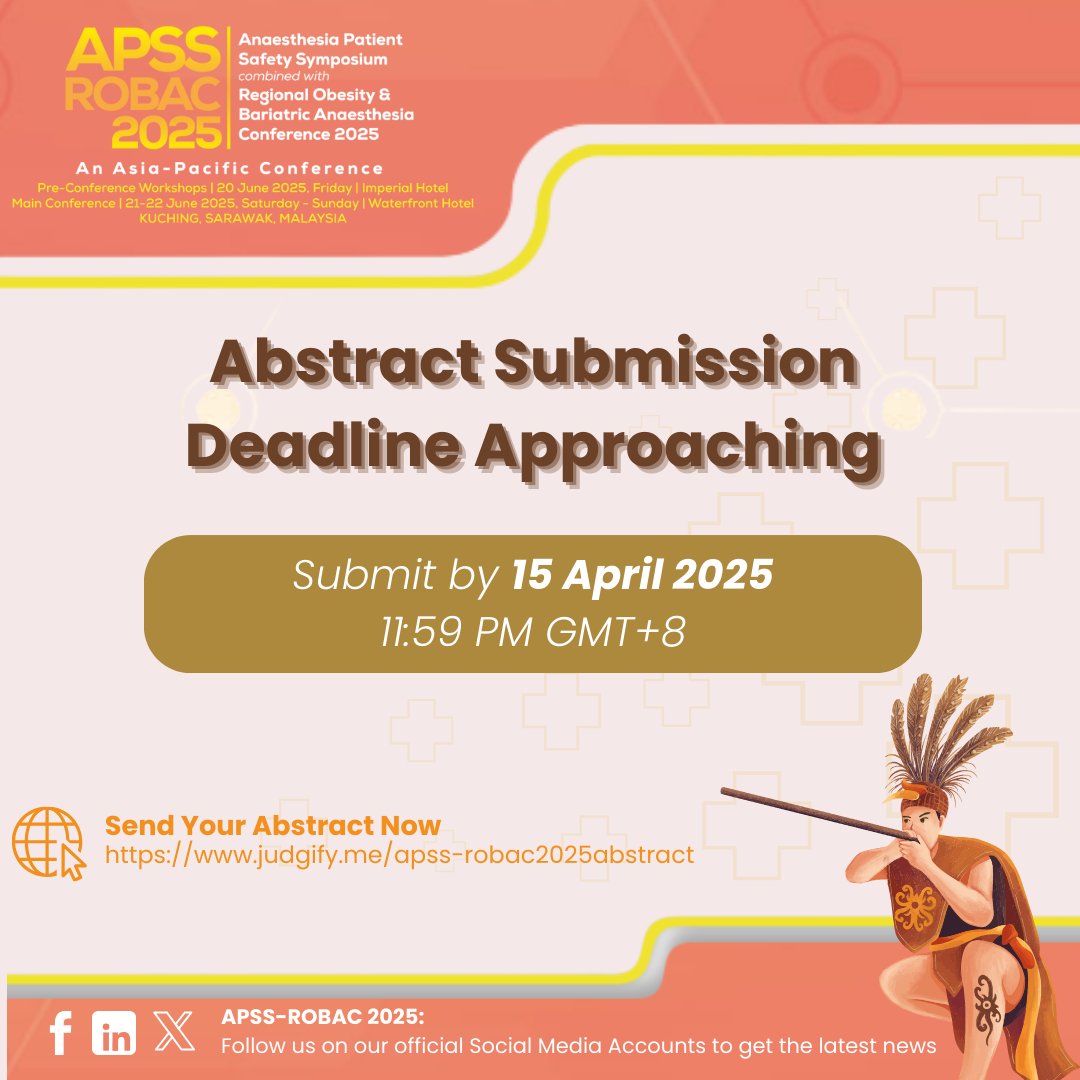 Calling all researchers!
Submit your abstract for APSS ROBAC 2025 and win cash prizes, a travel grant &amp; free registration!
 Submission Deadline: 15 April 2025
Submit now: judgify.me/apss-robac2025…

#APSSROBAC2025 #Abstractsubmission