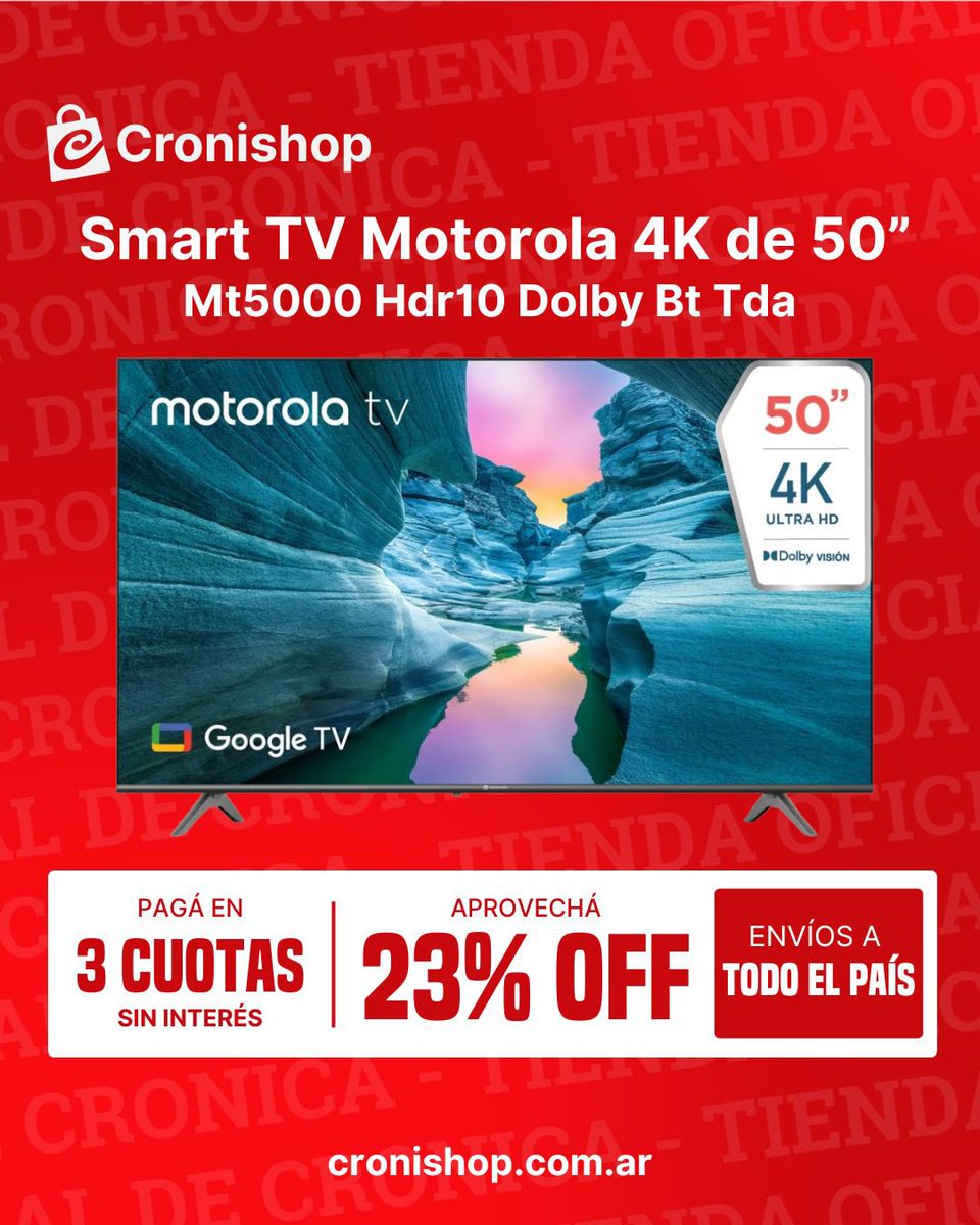 cronishop's tweet photo. ✅ Resolución 4K Ultra HD para una imagen nítida y vibrante.
✅ Google TV: accedé a tus apps, series y partidos favoritos con un comando de voz.
✅ Múltiples puertos HDMI y USB para conectar todos tus dispositivos sin complicaciones. https://t.co/OQpImLmOnA