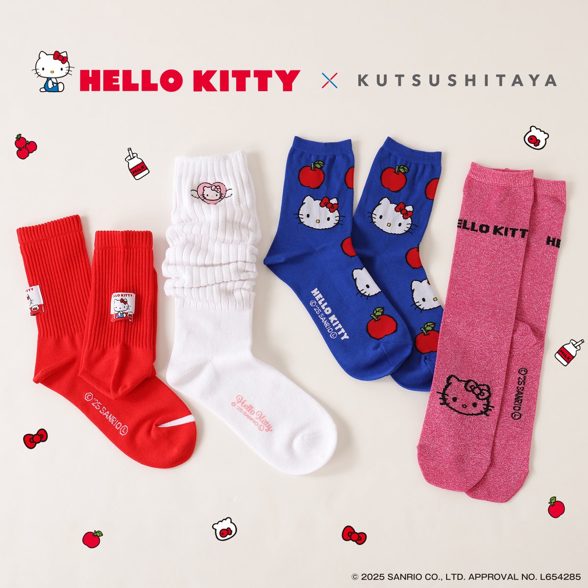 Tabio_JP's tweet photo. ⭐️本日発売！！📣

🍎靴下屋×Hello Kitty🍎
 70年代のレトロなハローキティを使用したカジュアルなデザインやギャル文化など90年代～2000年代の流行をリバイバルしトレンドを意識したデザイン全4アイテムです！  

通販及び全国の取り扱い店舗にて本日より販売開始です。

取扱店舗
-----------
靴下屋
《北海道》
新さっぽろサンピアザ店
札幌ポールタウン店
札幌ステラプレイス店
札幌アピア店
イオンモール札幌発寒店
イオンモール旭川駅前店

《東北》
五所川原エルム店
盛岡フェザン店
江釣子パル店
エスパル仙台店
仙台セルバ店
イオンモール名取店
イオンモール天童店
エスパル郡山店

《関東》
イオンモール水戸内原店
宇都宮パセオ店
イオンモール高崎店
川越アトレマルヒロ店
ルミネ大宮1店
ららぽーと富士見店
浦和パルコ店
グランエミオ所沢店
新越谷ヴァリエ店
流山おおたかの森店
シャポー本八幡店
ららぽーとTOKYO-BAY店
ペリエ稲毛店
イオンモール成田店
アトレ松戸店
シャポー市川店
ペリエ千葉店
シャポー船橋店
柏ステーションモール店
池袋サンシャイン店
ルミネ新宿店
アトレ上野店
アトレ恵比寿店
ルミネ立川店
ルミネ荻窪店
ルミネ北千住店
アトレ大井町店
ルミネ町田店
イオンモール日の出店
アトレ大森店
アトレ目黒店
アトレ吉祥寺店
渋谷マークシティ店
ルミネ有楽町店
ルミネ池袋店
東急プラザ蒲田店
ららぽーと立川立飛店
ルミネエスト店
イオンモールむさし村山店
吉祥寺店
セレオ国分寺店
調布パルコ店
府中フォーリス店
アトレ亀戸店
原宿竹下通り店
セレオ八王子店
聖蹟桜ヶ丘店
赤羽アピレ店
アトレヴィ大塚店
光が丘IMA店
青葉台東急スクエア店
ラゾーナ川崎プラザ店
日吉東急avenue店
ルミネ横浜店
ららぽーと横浜店
ラスカ平塚店
アトレ川崎店
たまプラーザテラス店
ルミネウィング大船店
武蔵小杉東急スクエア店
MARK ISみなとみらい店
ららぽーと海老名店
横浜ジョイナス店
ラスカ小田原店
テラスモール湘南店

《東海・北陸・甲信越》
イオンモール新潟亀田インター店
CoCoLo新潟店
イオンモール高岡店
金沢百番街Rinto店
イオンモールかほく店
イオンモール白山店
軽井沢プリンスショッピングプラザ店
ミドリ長野店
イオンモール各務原インター店
ららぽーと磐田店
メイワン浜松店
新静岡セノバ店
イオンモール浜松志都呂店
ららぽーと沼津店
イオンモール浜松市野店
イオンモール木曽川店
イオンモールナゴヤドーム前店
名古屋サンロード店
名古屋エスカ店
イオンモール岡崎店
イオンモール東浦店
イオンモール大高店
ららぽーと愛知東郷店
イオンモール熱田店
イオンモール鈴鹿店

《近畿》
イオンモール草津店
京都ポルタ店
京都寺町店
イオンモール京都桂川店
リノアス八尾店
なんばパークス店
ルクア店
くずはモール店
ららぽーと和泉店
あべのキューズモール店
天王寺ミオ店
イオンモールりんくう泉南店
ららぽーと門真店
イオンモール伊丹店
ららぽーとEXPOCITY店
阪急西宮ガーデンズ店
ピオレ姫路店
神戸三宮センター街店
神戸ハーバーランドumie店
イオンモール姫路大津店

《中国・四国》
イオンモール倉敷店
イオンモール岡山店
ゆめタウン廿日市店
ekie広島店
ゆめタウン広島店
イオンモール広島府中店
広島本通り店
ラクア緑井店
下関シーモール店
イオン防府店
ゆめタウン徳島店
イオンモール綾川店
ゆめタウン高松店
エミフルMASAKI店
イオンモール高知店

《九州・沖縄》
アミュプラザ博多店
アミュプラザ小倉店
アミュエスト店
天神地下街店
ららぽーと福岡店
ゆめタウン久留米店
イオンモール筑紫野店
ゆめタウン佐賀店
アミュプラザ長崎店
長崎浜町店
熊本下通り店
ゆめタウン光の森店
イオンモール熊本店
アミュプラザくまもと店
ゆめタウン八代店
アミュプラザおおいた店
イオンモール宮崎店
イオン延岡店
アミュプラザ鹿児島店
イオンモール鹿児島店
鹿児島中町通り店
那覇メインプレス店
靴下屋 UPDATE
ゲートタワーモール店