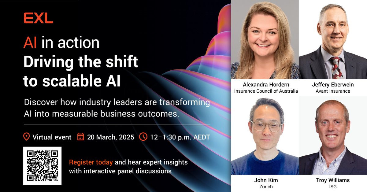 exl_service's tweet image. We just kicked off the final session of AI in action in APAC! We are excited to learn strategies from industry leaders on scaling AI for your business. Witness cutting-edge AI tech in action and learn to unlock measurable growth. #AIinAction #ScalableAI