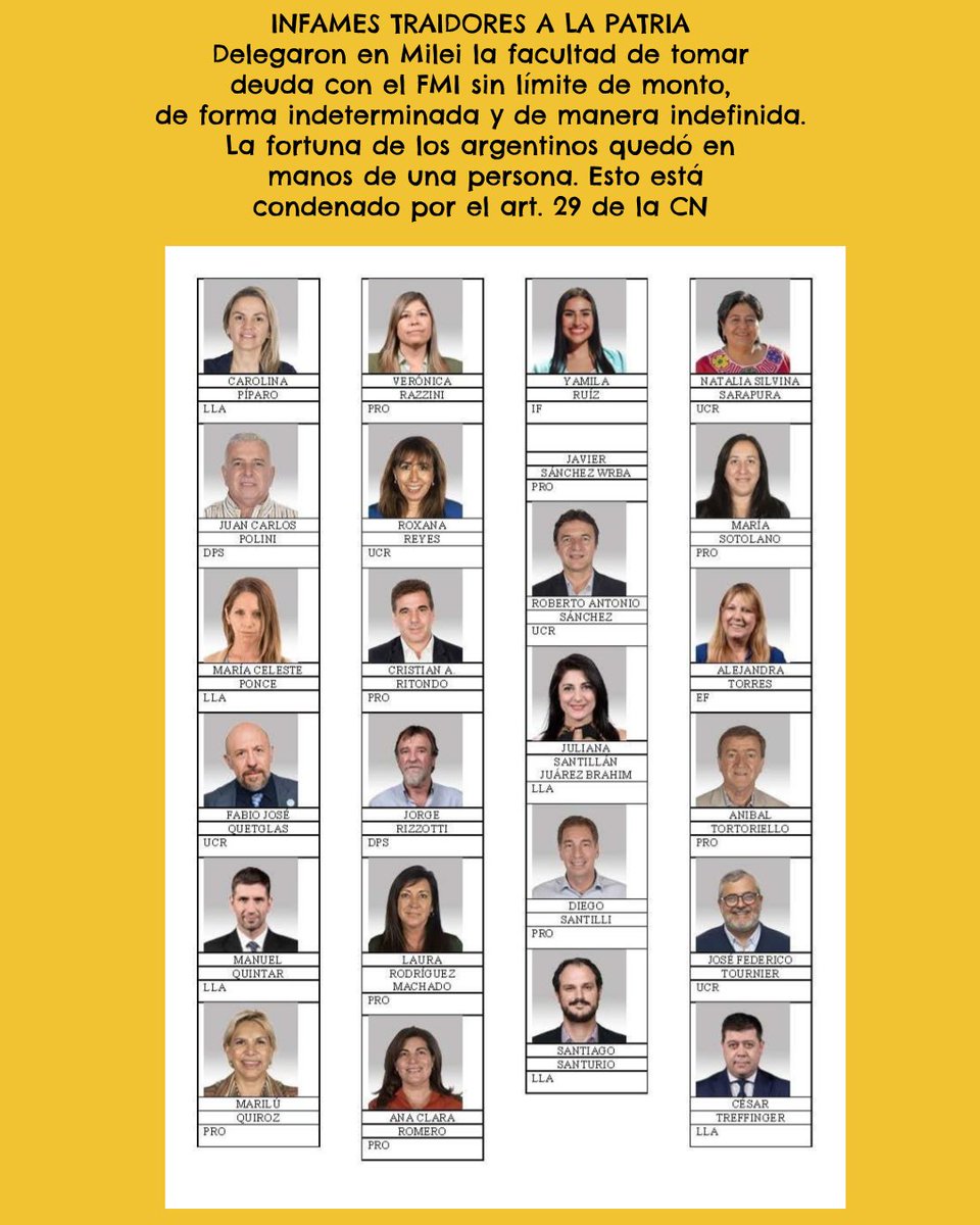 EKoutsovitis's tweet photo. Y más grave aún es que aún NO EXISTE ningún acuerdo concreto con el FMI. Lo logró con 129 votos de La Libertad Avanza, el PRO, radicales, la Coalición Cívica, los gobernadores, Pichetto y un sector de su bloque. Uno por uno, ¿quiénes votaron a favor? https://t.co/hc8ZTUGOSD