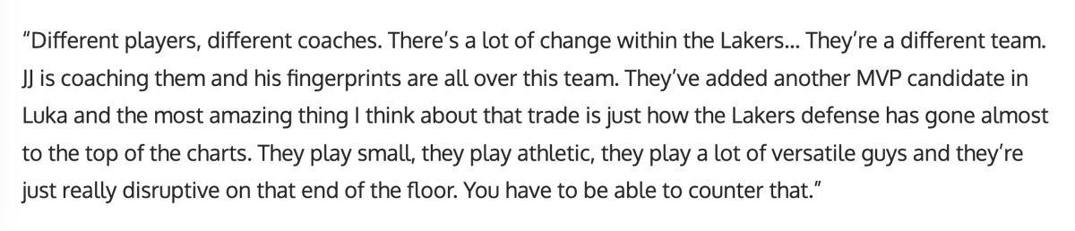 DStarkand's tweet photo. Michael Malone on the differences he's seen from the Lakers since the trade: https://t.co/EMrKbyWR24