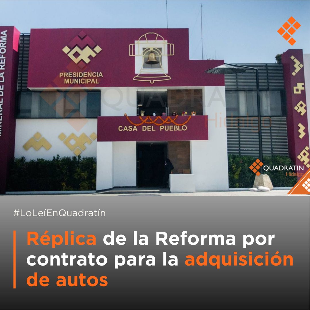 Quadratin_Hgo's tweet photo. 🔴👉 Réplica de la Reforma por contrato para la adquisición de autos
📄✍️ #LoLeíEnQuadratín #ComparteYComenta #MineralDeLaReforma #Municipios
Aquí la información --> https://t.co/ooYzHt0KBl https://t.co/0HZmXA7gyk