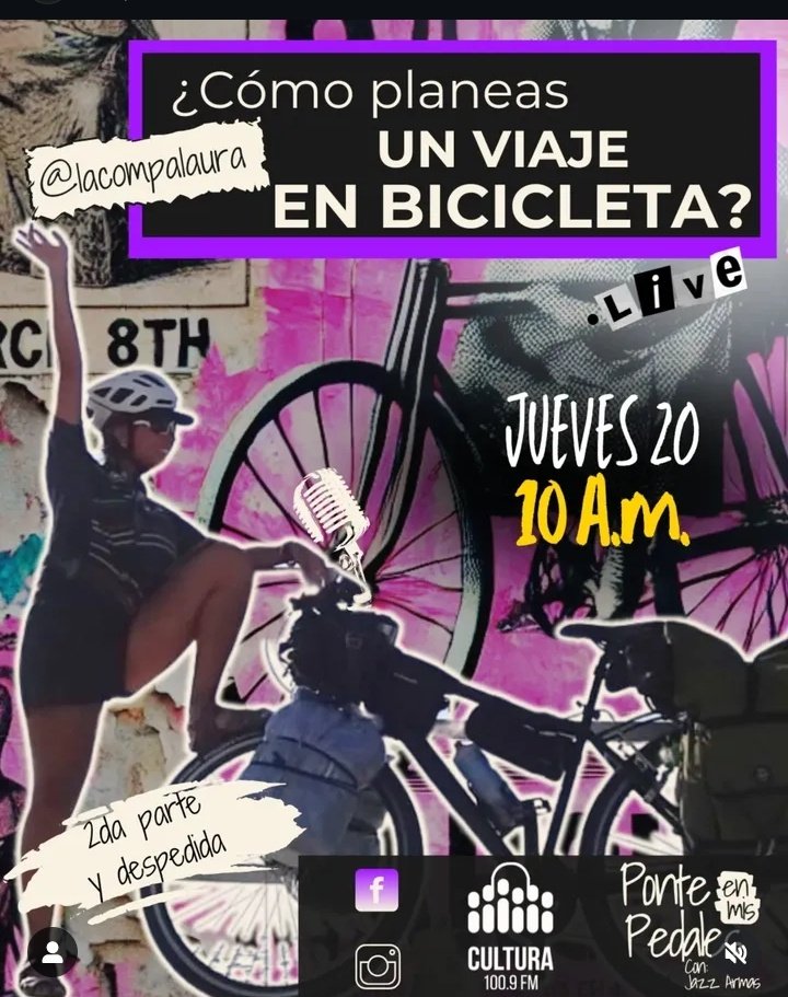 Quetzalquiaui's tweet photo. REGRESAMOS A LA RADIO!!!!

Este  jueves 20 a las 10 A.M. hora Quito estaré en el programa Ponte en mis pedales

📍 ¿Cómo planear un viaje en bicicleta y no morir en el intento?

📍 Conéctate en vivo por la página de facebook de Cultura FM 100.9

https://t.co/VhvHVs7Wxx https://t.co/aT9Rljdv6A