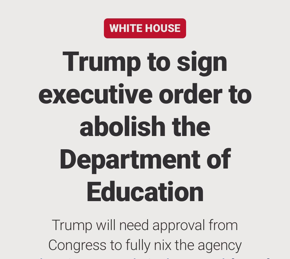 RepThomasMassie's tweet photo. Bravo! Congress should support President Trump’s bold agenda by passing my bill, HR 899 to Abolish the Department of Education. We could also use recisions and the budget reconciliation process, which only require 51 votes in the Senate, to back him up.
https://t.co/bjLxGdmPiH https://t.co/zG7a4sBBw9