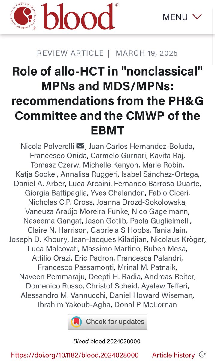 doctorpemm's tweet photo. 👉👉👉Honored to be a part of this important intl effort led by Dr .@N_Polverelli @BloodJournal
Role of allo-HCT in nonclassical MPNs & MDS/MPNs: recommendations from the PH&G Committee and the CMWP of the EBMT https://t.co/i7bjYX4bW2 | @harrisoncn1 @mpdrc @doctorpemm #MPNSM https://t.co/ychT9rXvFN