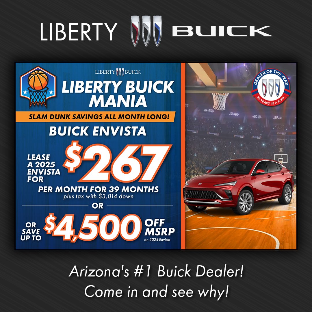 Looking for a fast break deal? 😎 Lease a 2024 Envista for $267/mo + tax for 39 months! Save up to $4,500 on 2024 models! 🚀🎉 

Shop For Yours at 👉 p1.tt/3AYgWT1

#CourtSideDeals #BuickEnvista #GameWinningOffer #LeaseNow