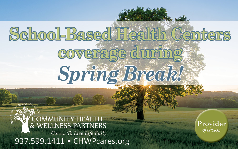 Riverside Community/SBHC is open during Spring Break.  Other SBHC students can be seen at any CHWP location in Bellefontaine, DeGraff, Russells Point, West-Liberty and Urbana.🏫🩺 
CHWPCares.org