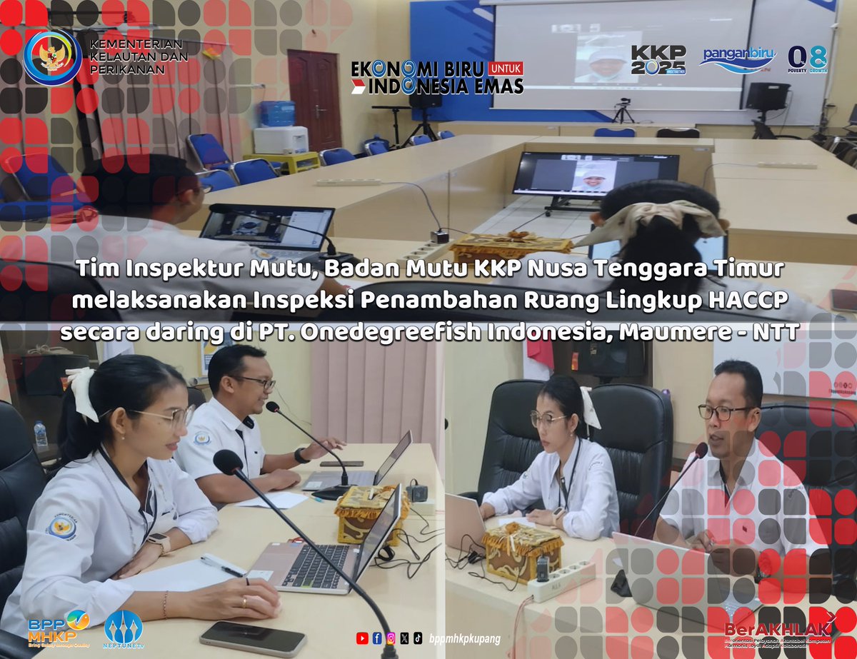 Hai #SahabatBahari, Kamis (20/03) Tim Inspektur Mutu Badan Mutu KKP NTT melaksanakan Inspeksi Penambahan Ruang Lingkup HACCP  di PT. Onedegreefish Indonesia.  
#PanganBiru #25TahunKKP #SailBeyondWithBlueEconomy #2024KKPBeyond #EkonomiBiru #MenteriKKP #KKPGOID #SaktiWahyuTrenggono