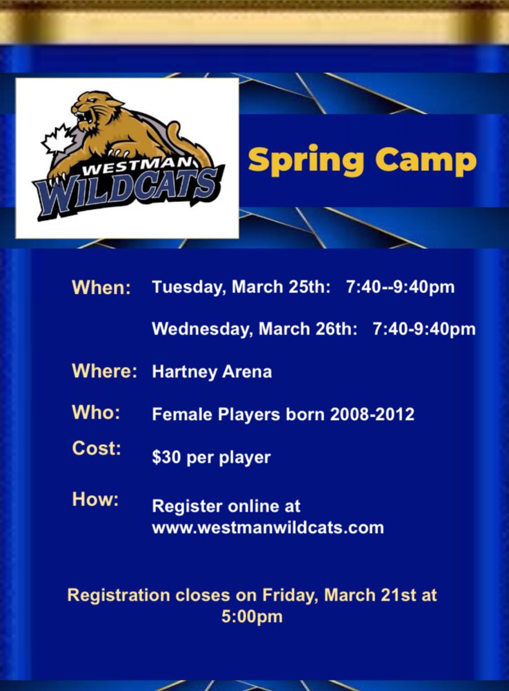 2 more days to sign up for Westman Wildcats Spring Prospects Camp!